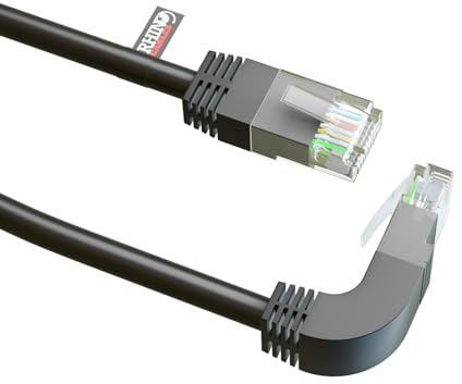 rhinocables RJ45 Network Cable Straight to Right Angle UP 90 Degree CAT5e Ethernet Network Lead (3m) | Optimal Length and Bend Radius: With a length of 36.6mm from the tip of the RJ45 connector to the bend, this cable is