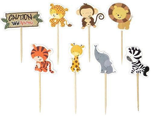 Honbay 48PCS Double Sided Zoo Animal Theme Dessert Muffin Cake Cupcake Toppers Picks Cake Decoration for Jungle Safari Themed Party, Baby Shower or Birthday Party Decoration,etc