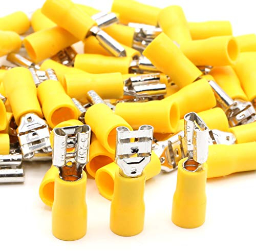 25x Flachsteckhülsen weiblich gelb 4,0-6,0 mm² Steckbreite 6,3 mm Teilisoliert PVC Steckverbinder Kabelsteckschuhe Kabelschuhe Verbinder aus Messing verzinnt