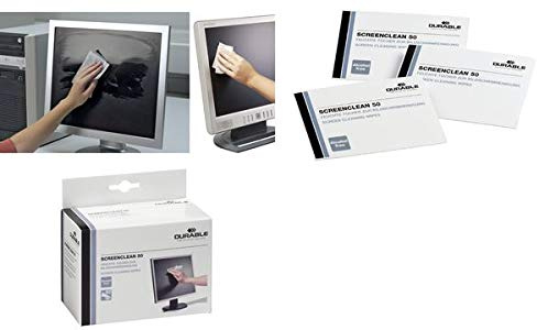 DURABLE Bildschirm-Reinigungstücher SCREENCLEAN 50, Sie erhalten 1 Packung, Packungsinhalt: 50 Tücher