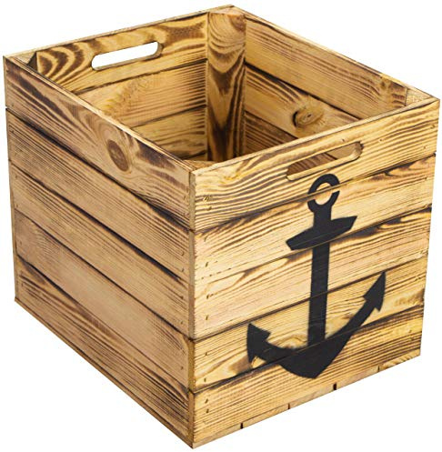 Holzkiste Aufbewahrungskiste passend für alle Kallaxregale und Expidit Regale Kallaxysteme Regalkiste Maße 33x37,5x32,5cm Kallax EInsatz Einschubkiste für Kallax (geflammt Anker schwarz)