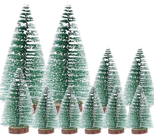 (10/15/20cm) 10Pcs Mini Weihnachtsbaum Tannenbaum Künstlicher Christbaum Tisch Tannenbaum Klein Miniatur Tanne mit Schnee-Effek Grün Weihnachtsdeko Weihnachten Tischdeko für DIY Basteln Schaufenster