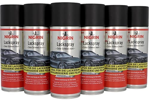 NIGRIN Lackspray, 6 x 400 ml, mattschwarzer Autolack, schützt Felgen und Karosserie vor Rost, schnell trocknend, Schwarz Matt