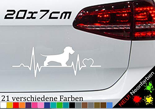 Herzschlag Dackel Aufkleber Dachshund Rauhhaar Weiner Jagd Rasse Fußhupe 20x7cm in 21 Farben