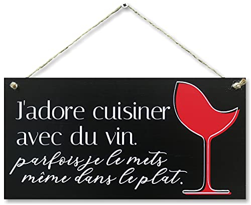 CARISPIBET J'adore cuisiner avec du vin | enseignes pour la maison panneau décoratif décoration pour la cuisine 15 x 30 cm