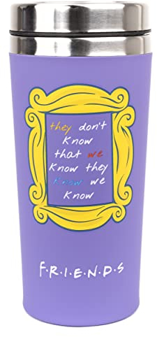 Friends - Taza de viaje Friends - 450 ml/15 oz - Negro - Acero inoxidable de doble pared - Control de temperatura hasta 5 horas - Con el logotipo central de Perk y la tapa de rosca