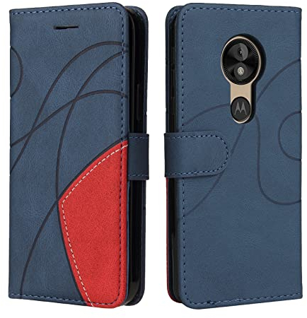 Fatcatparadise Kompatibel mit Motorola Moto E5 / G6 Play Hülle, Leder PU Brieftasche Handyhülle Flip Case Silikon Bumper Schutzhülle Klapphülle. Lederhülle mit Kartenfächern und Standfunktion (Blau)