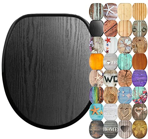 Sanilo Soft Close Toilet Seat, Wide Choice of Wooden Toilet Seats, Stable Hinges, Easy to Mount (Black Wood)