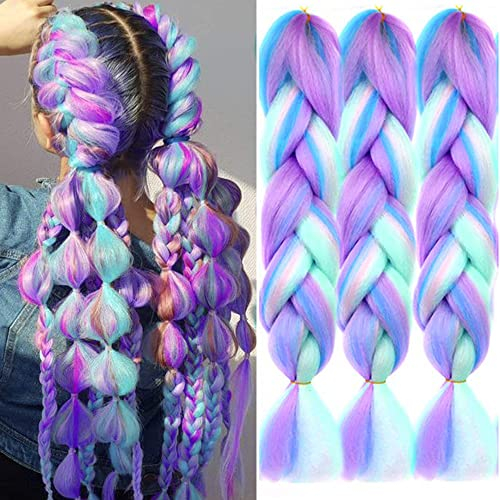 ColorfulPanda 3 Stücke Ombre Braun Jumbo Braid Kunsthaar 24 Zoll 100g Kanekalon Haar (Lila/Blau/Rosa/Grün)