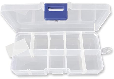 Sortierkasten Perlen Box, transpartent, 13 x 6,7 x 2,2 cm, 10 Fächer - Schmuck Perlenbox Kunststoff Sortierbox für Kleinteile Aufbewahrungsbox mit Deckel Organizer