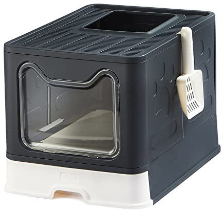 Suhaco Katzentoilette mit Deckel, Katzenklo inklusive Schaufel, Katzenklo Oben einstieg mit Löchern im Deckel, 51 x 38 x 41 cm Katzentoilette XXL