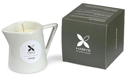 Habys Natur Massagekerze Sonnige Orange 100 ml, Duftkerze, Kerze Entspannung, Natürliche Rohstoffe Sheabutter, Sojawachs, Arganöl. Weiche, hydratisierte und zart duftende Haut