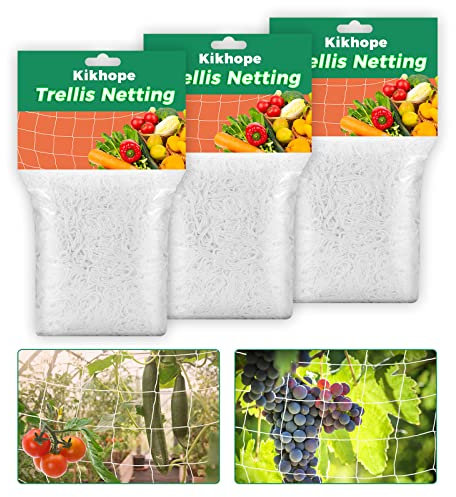 3 Packs 5 x 30ft Kikhope Plant Trellis Netting, Heavy-Duty Polyester Grow Net, Garden Trellis Netting with Square Mesh for Climbing Plants, Vegetables, Fruits, and Flowers, White