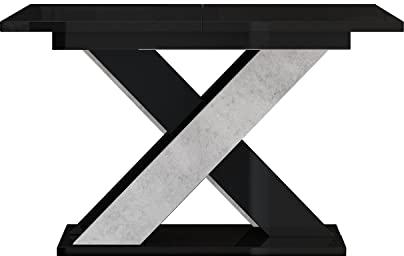 MEBLINI Esstisch Ausziehbar - Esszimmertisch Modern - Küchentisch - Säulentisch - Ausziehtisch - Dining Table - Esszimmertische - 120-160x90x75cm - XAO - Schwarz Hochglanz/Betonoptik