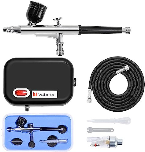 Voilamart Airbrush Kit 25PSI, Multi-purpose Dual-Action Airbrush Kit with Compressor for Painting, Air Spray Gun for Makeup Nail Spray Flowers Cake Decorating Art Craft Tattoo(Black)