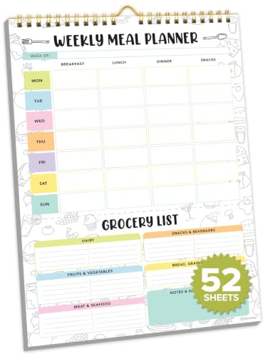 Decorably 52 Blatt pastellfarbener Regenbogen-Wochenplaner, undatiert, für Kühlschrank und Einkaufsliste, minimalistisch, mit starken Magneten, 17,8 x 25,4 cm, federgebunden, magnetischer