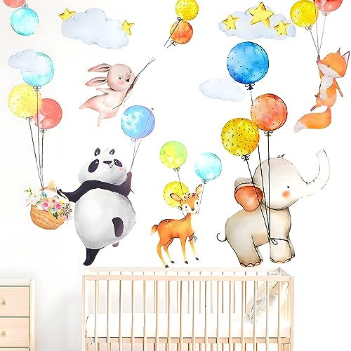 Wandtattoo Kinderzimmer Tiere Wandsticker,Tiere Ballon Wandaufkleber für Kinderzimmer Babyzimmer Schlafzimmer Wohnzimmer Wanddeko