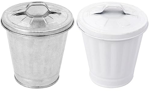 Cabilock Vintage Blumeneimer 2 Stück Tisch-Mülleimer Metall-Mülleimer Metall-Mülleimer Mit Deckel Auto-Mülleimer Wohnzimmer-Mülleimer Mülltonne Schlafzimmer Kleiner Mülleimer Eisen Weißer