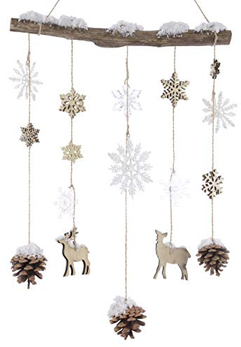 ETC stimmungsvolles Deko-Mobile Fenster-Deko Weihnachts-Mobile Advents-Mobile beschneit mit Zapfen Hirschen und Eiskristallen