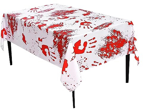 DINGFENG Waterproof Halloween Bloody Tablecloth, Tablecloth Halloween Decoration, Scary Tablecloth, Tischdecken Halloween, Wasserfeste Halloween Tischdecke mit Blutigem Motiv