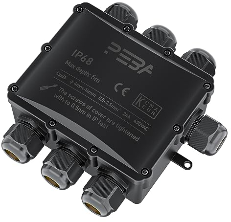 PEBA® IP68 Waterproof Junction Box,Waterproof Cable Connector Outdoor, 7-Way Outdoor Cable Connectors, Wire Connector,Extension Electrical Cable Protector for Cable Diameter Ø4mm-14mm Black