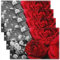 Rote Rose Blumen Tischsets 45Wx30L Satz von 4,3D Gedruckte Blüten Blumen Platzmatten,Valentinstag Botanische Romantische Bauernhaus Garten Rose Abwischbare Hitzebeständige wasserdichte Tischsets