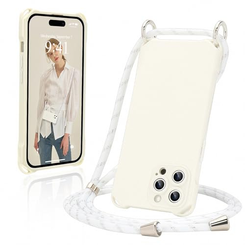 Ethanger Handyband für iPhone 15 Pro Max Hülle mit Band Durchsichtig Silikon Handyhülle zum Umhängen Kordel Abnehmbar Necklace Transparent Case Stoßfest Schutzhülle für iPhone 15 Pro Max Transparent