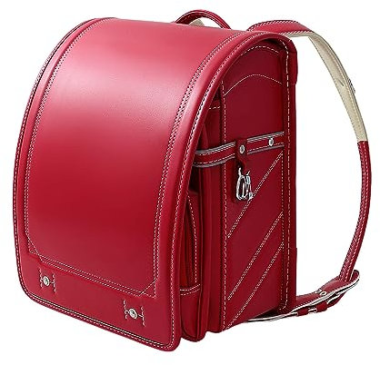 Schultasche, Ransel Randoseru PU-Leder-Box-Rucksack, leichte Schultasche mit automatischem Verschluss, Reiserucksäcke, rot, 35 x 27 x 20 cm
