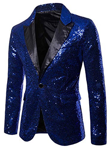 Generisch Herren Blazer Pailletten Glitzer Gold Slim Fit Anzugjacke Freizeit Herrenjacke Anzug Jacke Karneval Kostüm für Hochzeit Party Festlich Sakko