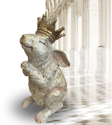 Bada Bing Hochwertige Deko Figur Hase mit Krone Hasenprinz ca. 19 cm groß Skulptur Osterhase Creme Gold Handbemalt Tisch Dekoration Frühling Vintage Shabby 84