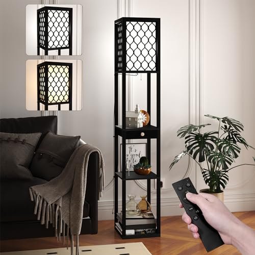 cointwo Modern Floor Lamp with Shelves & Remote Control | Stylish Tall Standing Light for Bedroom, Living Room, Office | Durable & Stable Design | 160cm, with Bulb Included