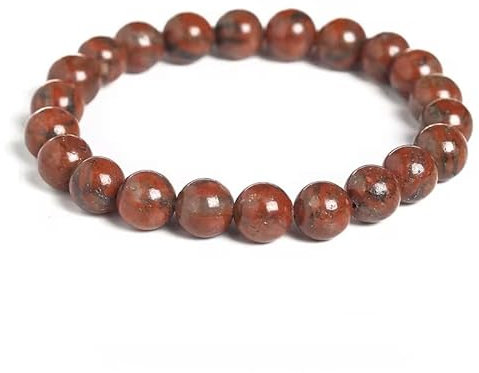 Joyas Minerales Bracelet en Diaspro Sesamo Rosso | 100% Pietre Naturali Autentiche | Confortevole ed Elegante | Filo Elastico Coreano + Scatola Regalo Inclusa (Diaspro Sesamo Rosso, 6mm)