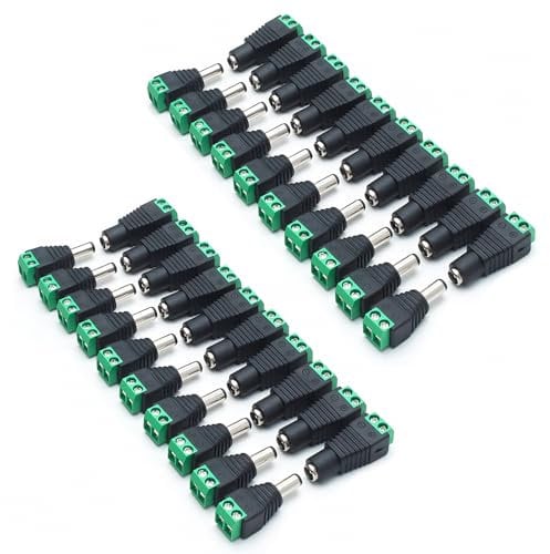 LightingWill 20 Pair 5.5 X 2.1mm Barrel Power 12V Male and Female DC Jack Power Connector Adapter Plug for CCTV Security Camera LED Strip