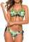 Tropisches Monstera-Bikini-Set mit grünen Blättern für Damen, Bademode, Dreieck-Badeanzug, Krawatten-String, Tanga