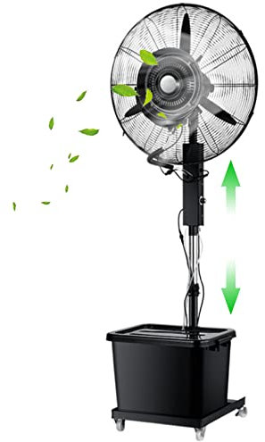 Oscillating Misting Fan, 3 Cooling Speeds, 45L Tank, Adjustable Height, Art Deco Pedestal Fan for Backyards, Patios and More, Black