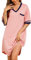 Vlazom Chemise de Nuit Femme Col V ete Robe de Nuit à Manche Courte Tee Shirt Grande Taille Vêtement de Nuit，Rose，XXL