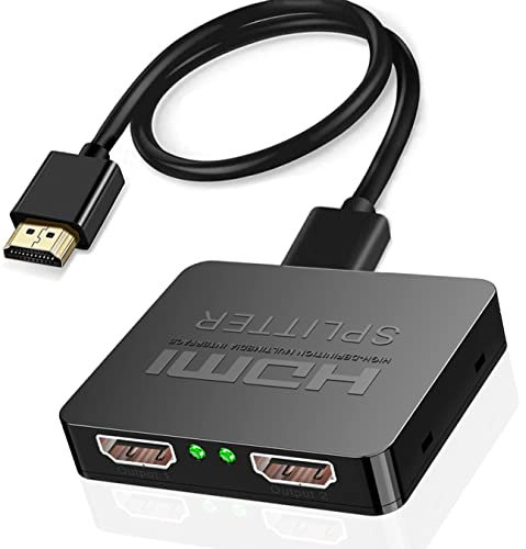 Yiany Divisor HDMI 1 en 2 salidas, 1 x 2 HDMI distribuidor adaptador de 1 a 2 vías para monitores duales, cable de concentrador de 2 puertos 4K para PS3/4, Xbox, Sky, DVD, HDTV, proyector