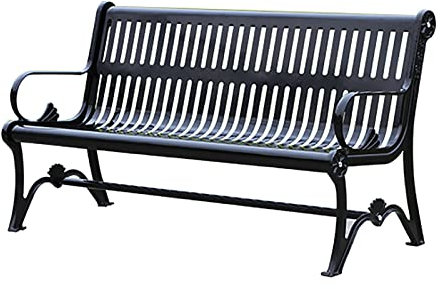 CAFIEDR Gartenbank für draußen, Gartenbank, robuste Metallbank mit Armlehnen und Rückenlehne, 1,7 mm verzinktes Stahlblech, Fuß aus Aluminiumguss, 3-Sitzer für draußen, belastbar bis 400 kg