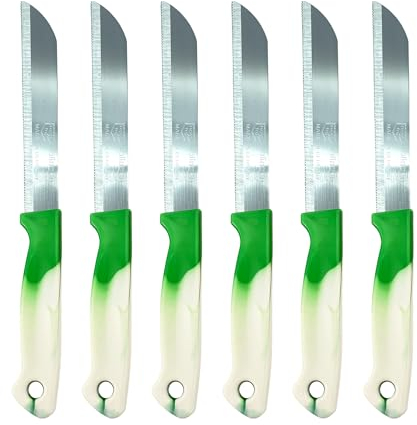 vienberg Solingen Tafelmesser | 6 Stück | Made in Germany | Edelstahl Gemüsemesser Allzweckmesser Allesschneider | Wellenschliff | Obstmesser Küchenmesser (Grün)