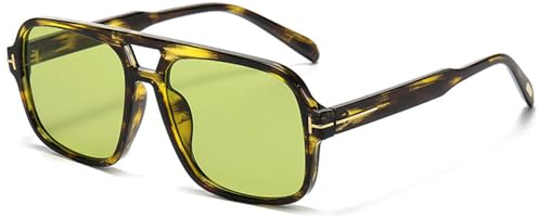 Zueauns Sonnenbrille Grün Gläser Vintage Sonnenbrille Damen Pilotenbrille Rechteckig Klassisch Sonnenbrillen Trendy Rave Hippie Brille Rechteck Sonnenbrille für Frauen Männer UV400 Schutz Brillen