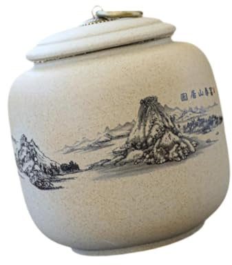 perfk Keramikdose mit Deckel, Teedose aus Porzellan,Teedosentee für Losen Tee,Tee-Aufbewahrungsbehälter für Gewürze, Pulver, Nüsse, Lotus Blatt, Berg