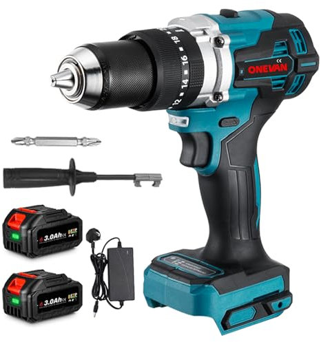 Cordless Hammer Drill Electric Screwdriver Driver - 140N.m Drill Machine Screwdriver with 20 Torque Adjustment Brushless Power Drill for Home DIY (Incl. 2 Batteries)