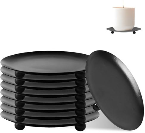 10 Stück Kerzenteller, Kerzenständer, Kerzenhalter Stumpenkerzen, Eisen Kerzenteller Untersetzer aus Eisen, für Taufkerzen Hochzeitskerzen Dekotablett (Schwarz)