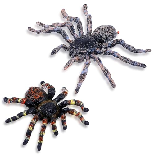 JIEYAO Realistische Spinnenfiguren, 2 Stück Spinnen Halloween Dekorationen Lebensechte Vogelspinne Riesenspinnen Vogelspinne Action Modell Streich Insektenspielzeug für Grusel Thema Haus Garten