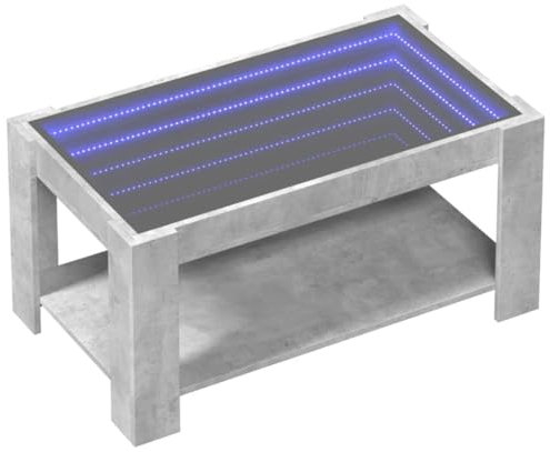 vidaXL Table Basse avec LED Gris béton 93x53x45 cm Bois d'ingénierie, Table d'appoint, Table de Salon, Table latérale, Bout de canapé, Table Centrale