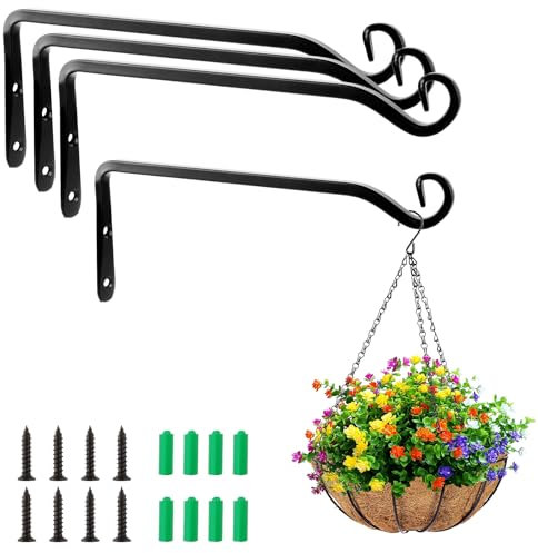 LDHHYH 4 Stück Pflanzenhalterung, 25CM Blumenampelhalter, Wandhaken für Blumenampel, Pflanzen Halterung, Blumenampel Wandhalter Haken für Pflanzer Vogelhäuschen