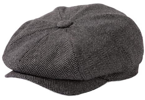 TOP-EX L/XL/XXL Merinowolle Schiebermuetze Herren 8 Panel Peaky Fischgräten Tweed Retro Schiebermütze Schlägermütze Gatsby Cap Warme Wintermütze Vintage Golf Fahrermütze Grau Fischgrätenmuster XL