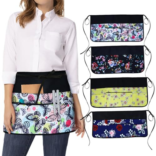 Oaygat Waist Waiter Waitress Half Apron 23 * 11 In Adjustable Pinny Florist Gardening and Cooking Apron Waterproof Tabard for Women With Pockets Universal Kitchen Work Baking Tabard With Long Strap