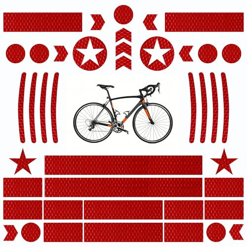 BellaGesundheit Fahrrad Reflektor Aufkleber Set, Packung 42 Fahrradfelgen Aufkleber, Selbstklebender Reflektor Aufkleber mit verschiedenen Formen für Fahrrad, Motorräder, Helme, Kinderwagen (rot)