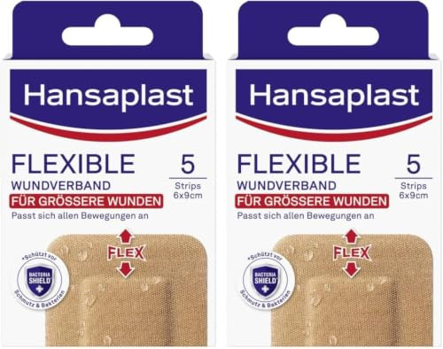 Hansaplast Flexible Wundverband (5 Stück), Wundpflaster für größere Wunden, elastisches Pflaster ideal für Gelenke und viel bewegte Körperstellen (Packung mit 2)
